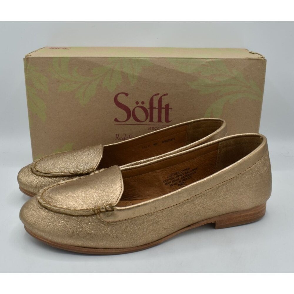Sofft Womens‎ Size 9.5 Kambray Warm Gold Metallic Leather Slip On Loafers Shoes